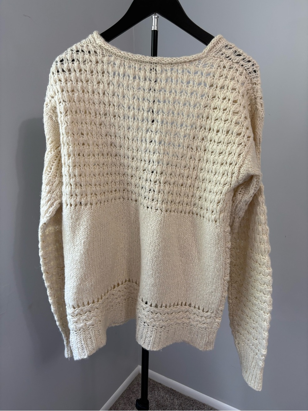 Free People Crashing Waves Ivory Wool Blend Sweater S Slouchy Coastal Boho - Picture 3 of 8